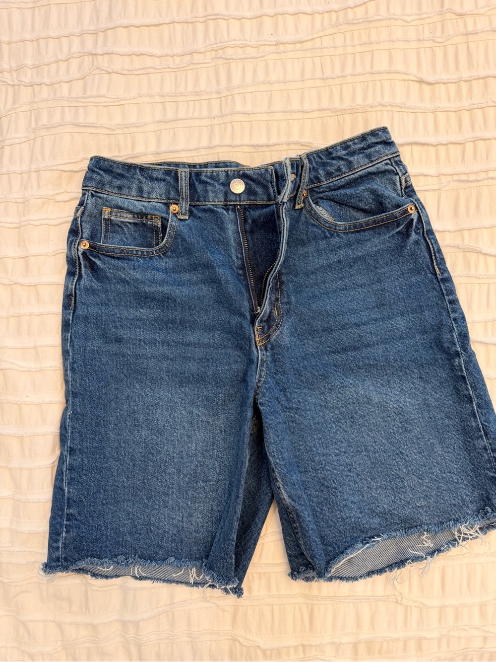 H&M Medium Blue High-Rise Denim Bermuda Shorts